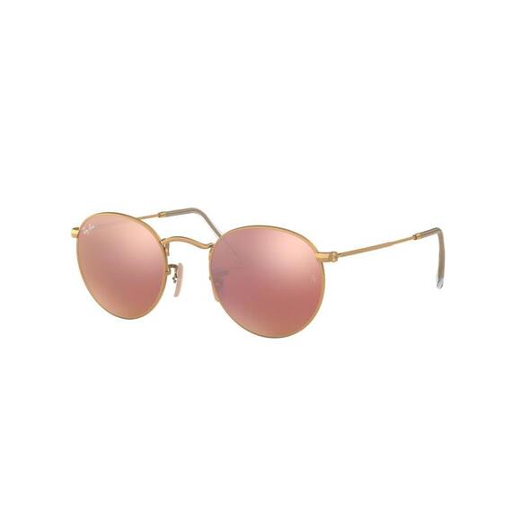 RAY BAN | NEW | ROUND MEDIUM | 3447 112 - Z2 | MATTE GOLD | PINK MIRROR - Picture 1 of 4
